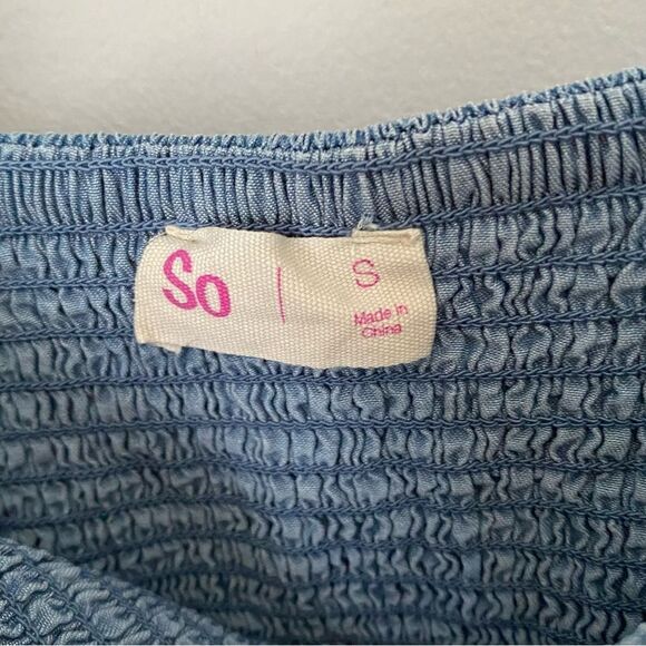 SO Women’s Off the Shoulder Ruffle Details Cinched Body Mini Dress Blue size S - Picture 4 of 4